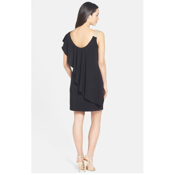Betsy & Adam Embellished One-Shoulder Popover Cocktail Dress in Black Size 4 - Picture 12 of 12